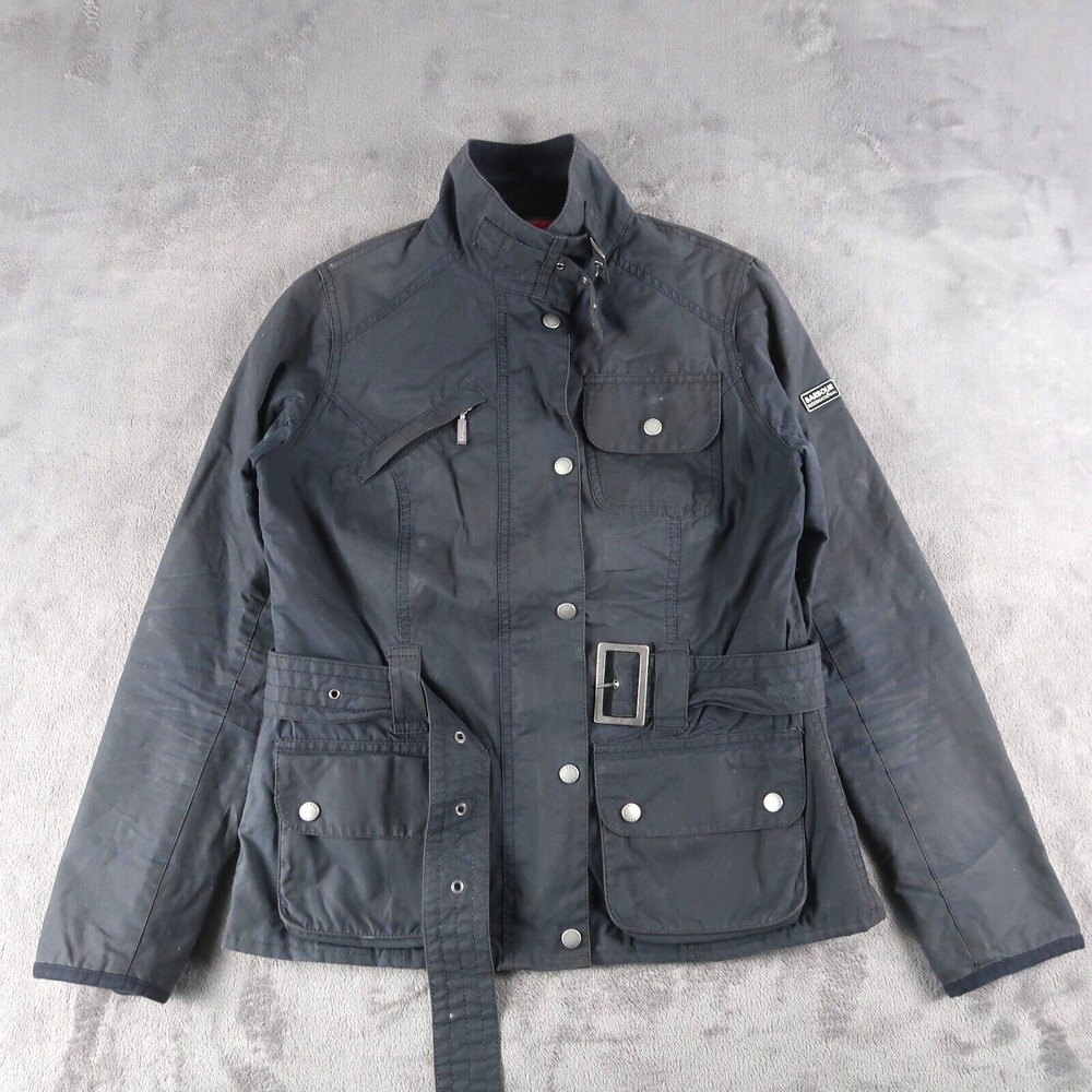 Barbour Hilberry Womens Blue Wax Cotton Belted Jacket Size UK 10 US 6